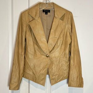 St. John Tan Lamb Leather Silk Lined Single Button Blazer 6